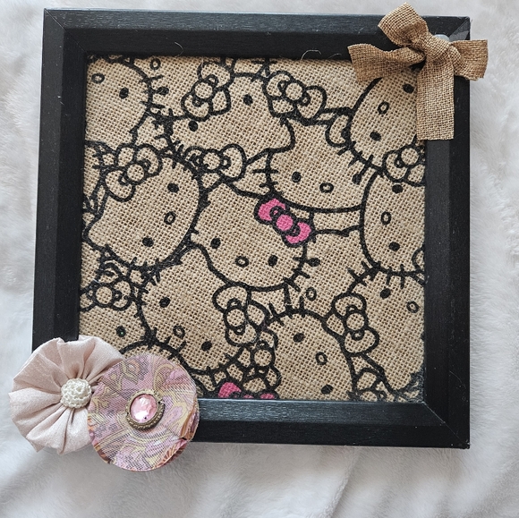 Hello Kitty Burlap Picture Wall Art Decor Handmade - Picture 2 of 8